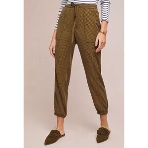 Anthropologie‎ Flocked Jogger Pants Size S Olive Green Polka Dot Drawstring Chic